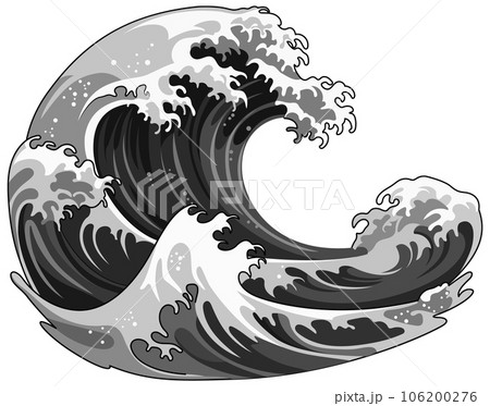 Traditional Japanese Wave: Black and White Vector Illustration 106200276