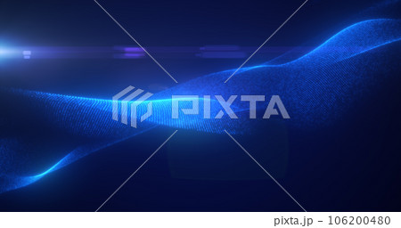 Blue glowing magic waves from energy particles abstract background 106200480