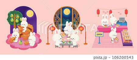 Cute rabbits and mooncakes Cute rabbits and mooncakes 106200543