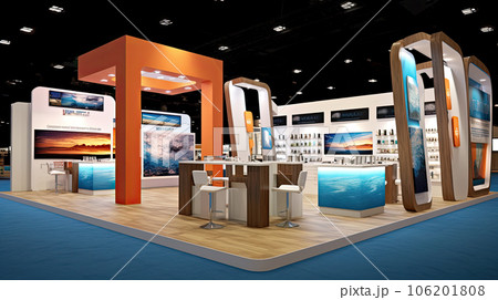 Commercial stand in an exhibition hall or a large professional salon ready to receive brands and advertisements 106201808