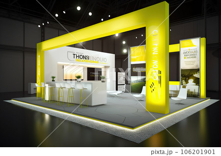 Commercial stand in an exhibition hall or a large professional salon ready to receive brands and advertisements 106201901