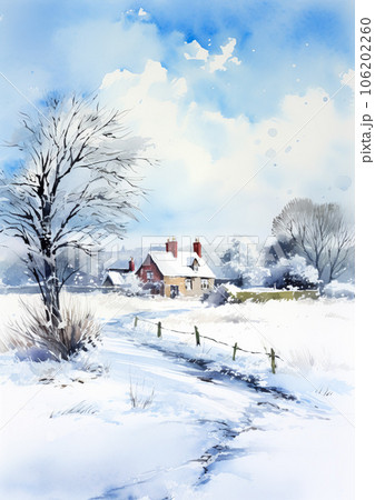 Merry Christmas and Happy Holidays, watercolour printable art print, English countryside cottage as snow winter holiday Christmas card, thank you and diy greeting card design, country style Merry Christmas and Happy Holidays, watercolour printable art print, English countryside cottage as snow winter holiday Christmas card, thank you and diy greeting card design, country style 106202260