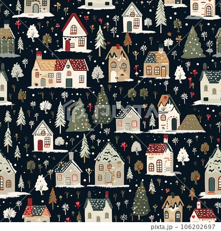 Christmas seamless pattern, English cottage tileable holiday country style print for wallpaper, wrapping paper, scrapbook, fabric and product design 106202697