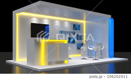 Commercial stand in an exhibition hall or a large professional salon ready to receive brands and advertisements 106202811