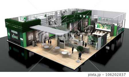 Commercial stand in an exhibition hall or a large professional salon ready to receive brands and advertisements Commercial stand in an exhibition hall or a large professional salon ready to receive brands and advertisements 106202837