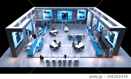 Commercial stand in an exhibition hall or a large professional salon ready to receive brands and advertisements Commercial stand in an exhibition hall or a large professional salon ready to receive brands and advertisements 106202839