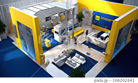 Commercial stand in an exhibition hall or a large professional salon ready to receive brands and advertisements Commercial stand in an exhibition hall or a large professional salon ready to receive brands and advertisements 106202841