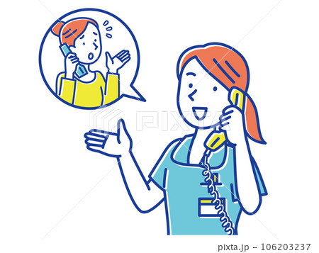 患者からの電話を笑顔で対応する若い女性看護師 106203237