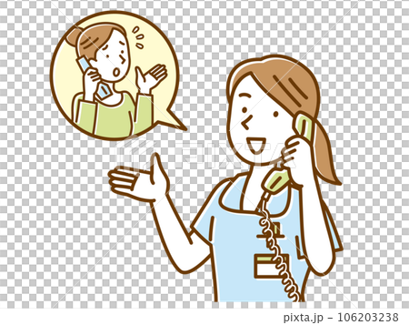 A young female nurse responding to a phone call from a patient with a smile 106203238