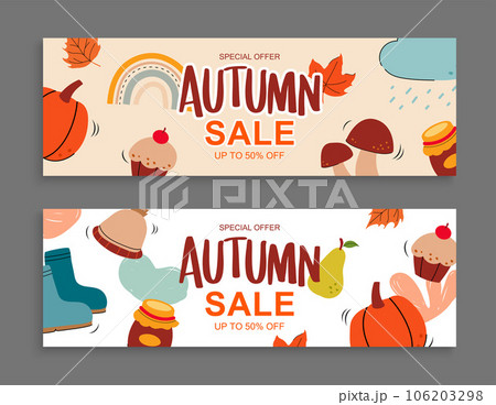 Autumn sale banner template background. Autumn shopping sale with element and text. Autumn sale banner template background. Autumn shopping sale with element and text. 106203298