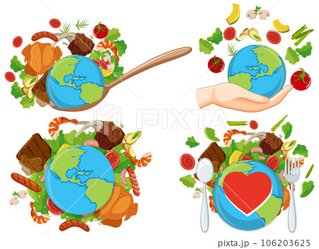 Set of world with healthy food 106203625