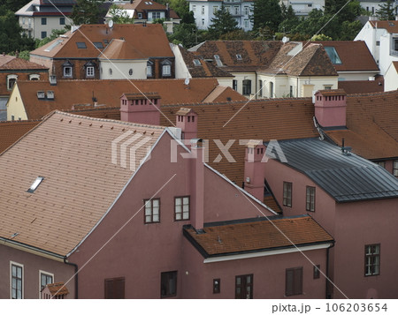 Aerial view from clock tower of Zagreb Croatia architecture city town 106203654