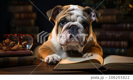 Dog schoolboy with a book 106203822