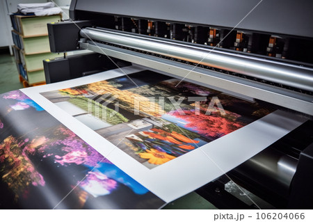Large format printing machine in operation. Industry 106204066