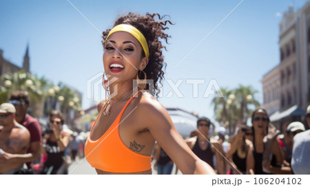 Portrait of a Brazilian woman during a carnival block Portrait of a Brazilian woman during a carnival block 106204102