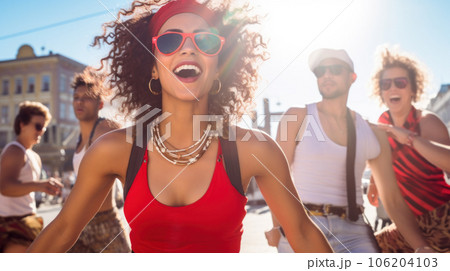 Portrait of a Brazilian woman during a carnival block Portrait of a Brazilian woman during a carnival block 106204103