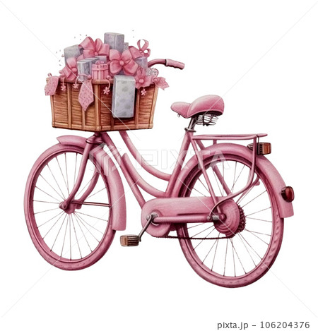 Romantic Cozy Christmas Pink Bicycle Watercolor Illustration 106204376