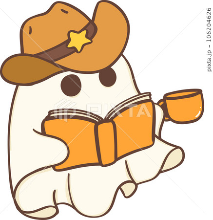 Cute cowboy Halloween ghost with book cartoon doodle Cute cowboy Halloween ghost with book cartoon doodle 106204626