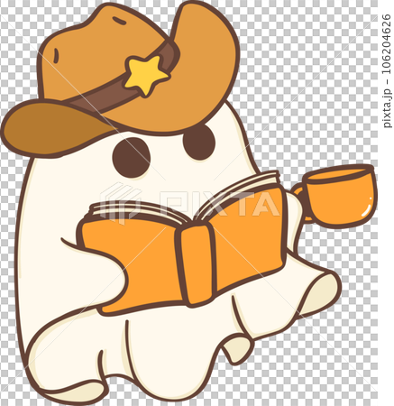 Cute cowboy Halloween ghost with book cartoon doodle Cute cowboy Halloween ghost with book cartoon doodle 106204626