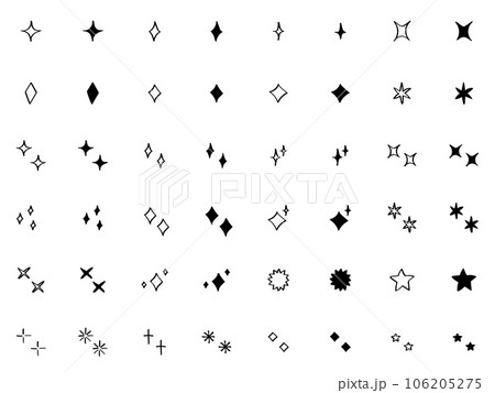 手書きのベクターのキラキラ・星セット　かわいい　白黒　黒　Hand drawn vector 106205275