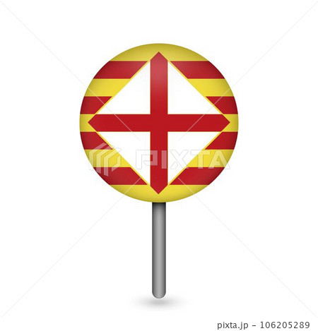 Map pointer with Barcelona flag, provinces of Spain. Vector illustration. 106205289
