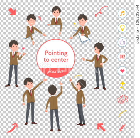 A set of blazer male students pointing in various directions 106205644