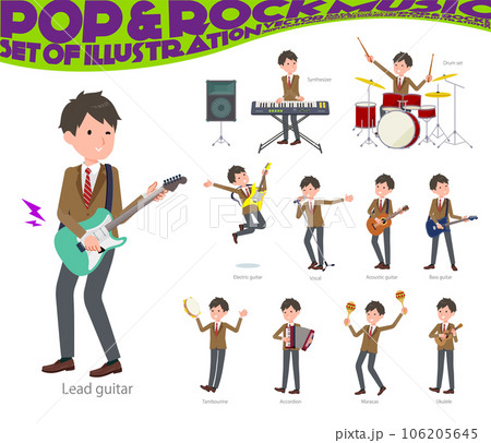 ロックンロールやポップミュージックを演奏するブレザー男子学生のセット 106205645