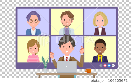 一群西裝革履的男學生與多人進行在線會議。前角 106205671