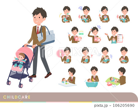 赤ちゃんのお世話をするブレザー男子学生のセット 106205690