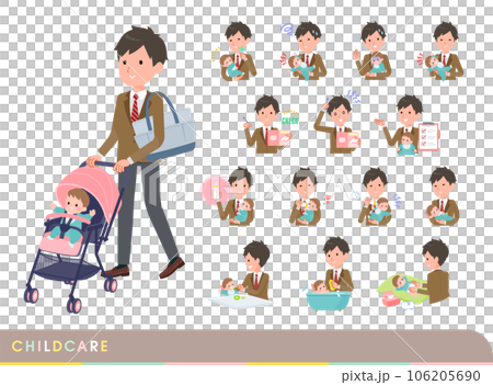 赤ちゃんのお世話をするブレザー男子学生のセット 106205690