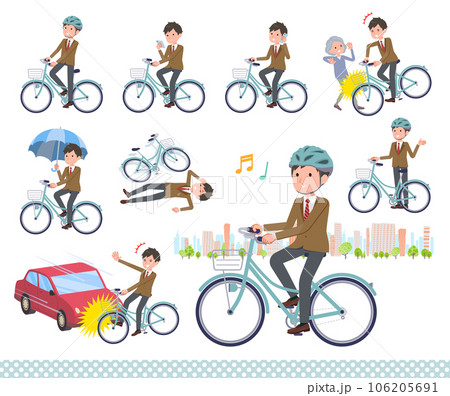 シティサイクルに乗ったブレザー男子学生のセット 106205691