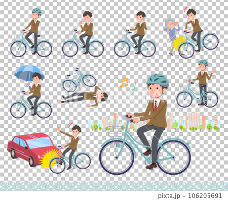 シティサイクルに乗ったブレザー男子学生のセット 106205691