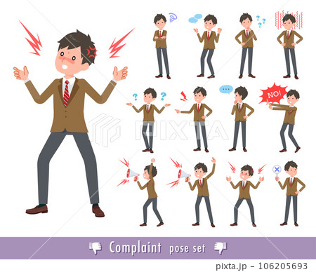 不満を表現しているブレザー男子学生のセット 106205693