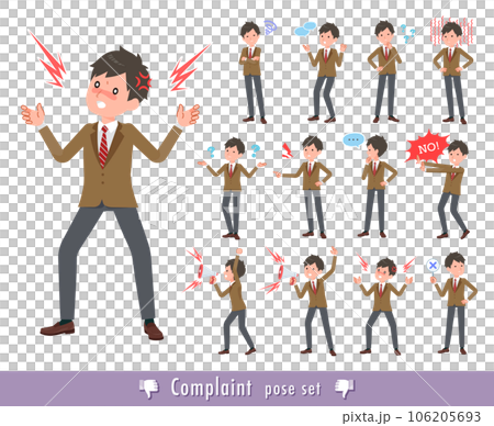 不満を表現しているブレザー男子学生のセット 106205693