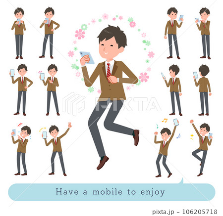 スマホを使って楽しむブレザー男子学生のセット 106205718