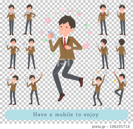 スマホを使って楽しむブレザー男子学生のセット 106205718
