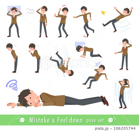 失敗と憂鬱を表現しているブレザー男子学生のセット 失敗と憂鬱を表現しているブレザー男子学生のセット 106205744