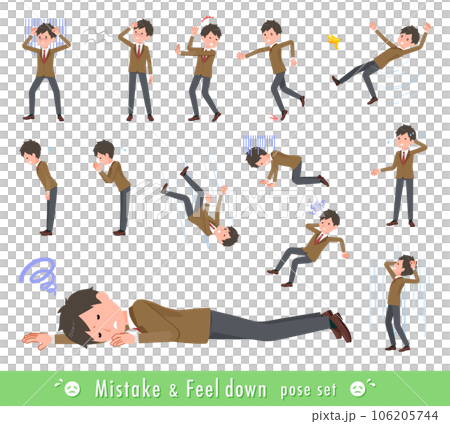 失敗と憂鬱を表現しているブレザー男子学生のセット 失敗と憂鬱を表現しているブレザー男子学生のセット 106205744