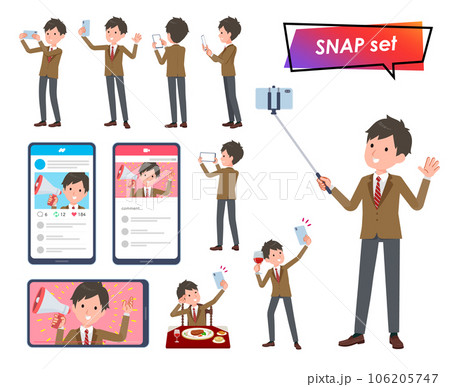 スマホで撮影するブレザー男子学生のセット 106205747