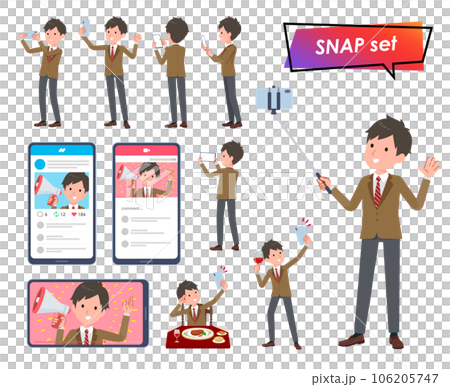 スマホで撮影するブレザー男子学生のセット 106205747