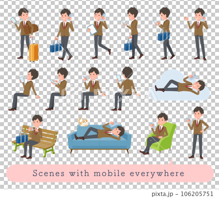 A set of blazer male students who use smartphones in various scenes A set of blazer male students who use smartphones in various scenes 106205751