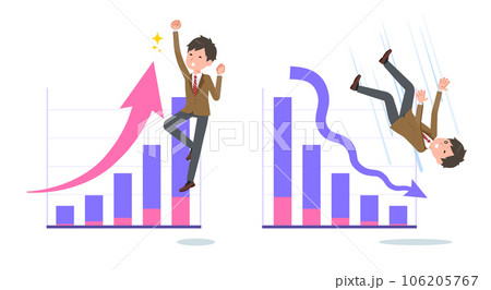 業績アップと業績ダウンを表現するブレザー男子学生のセット 業績アップと業績ダウンを表現するブレザー男子学生のセット 106205767