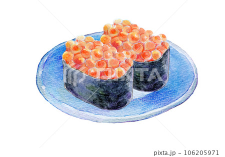 水彩イラスト にぎり寿司 いくら軍艦のイラスト素材 [106205971] - PIXTA