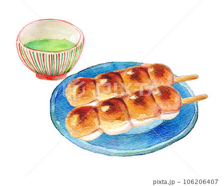 水彩イラスト　日本茶と団子のセット 106206407