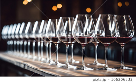 Row of glasses with wine 106206532