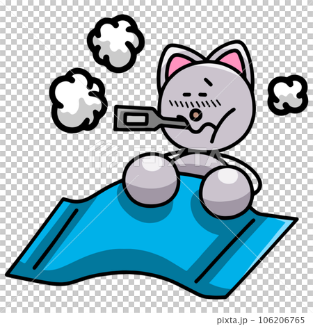 Illustration of Nyanmaru taking a fever due to poor physical condition (horizontal reversed version) cat Illustration of Nyanmaru taking a fever due to poor physical condition (horizontal reversed version) cat 106206765