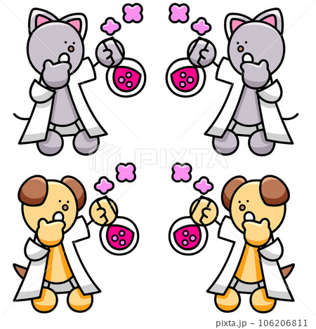 実験するわんまるとにゃんまるのイラストセット　犬　猫 106206811