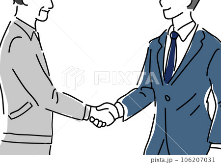 握手する作業服男性とスーツの男性のシンプル線画(顔無し) 握手する作業服男性とスーツの男性のシンプル線画(顔無し) 106207031