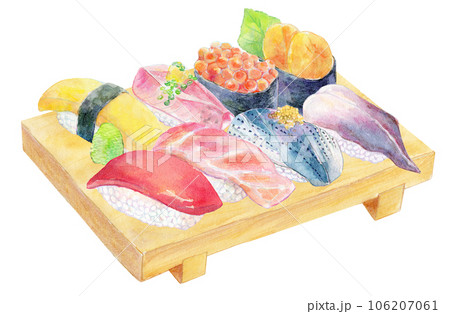 水彩イラスト　にぎり寿司のセット 106207061