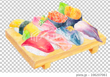 水彩イラスト　にぎり寿司のセット 106207061
